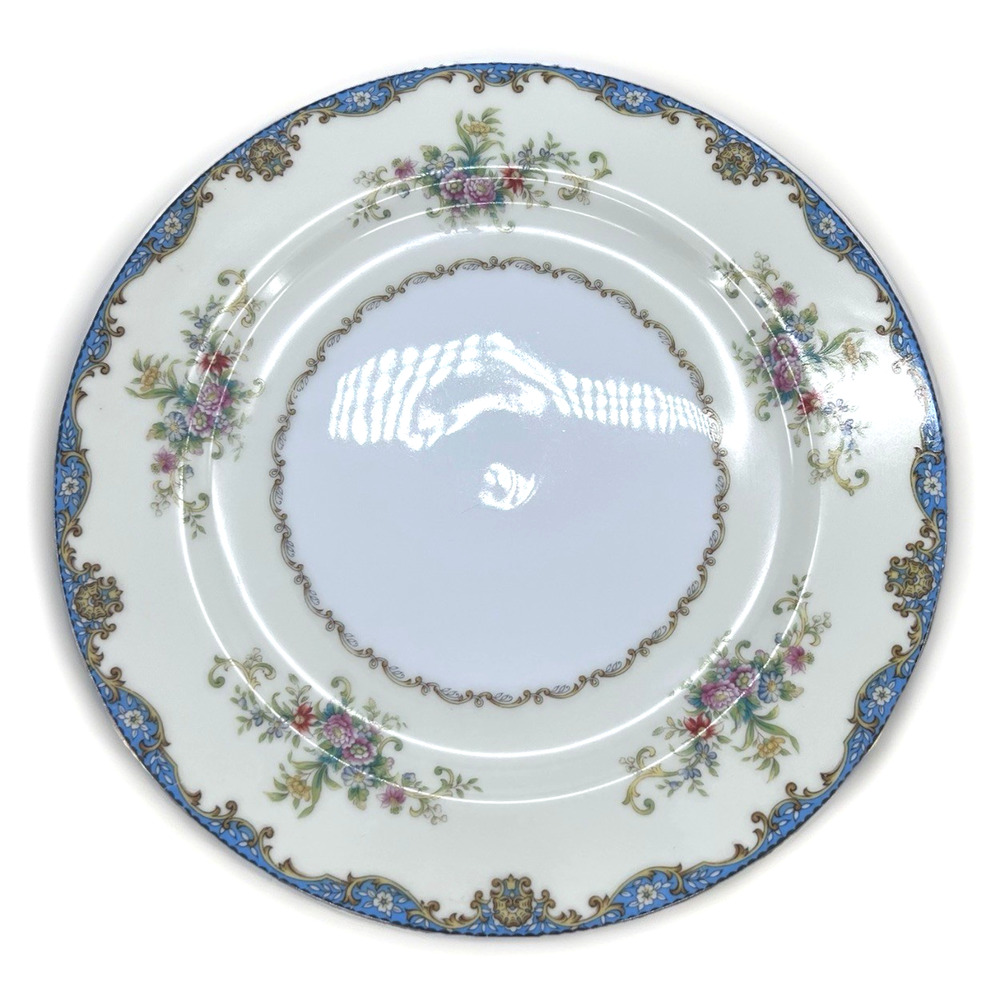 Meito China Hudson Dinner Plate 10” Floral Blue Gold Trim Japan Vintage